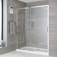 Milano Portland Chrome Reversible Walk In Wet Room Sliding Door Shower Enclosure and White Tray with Fast Flow Waste - 1200mm x 900mm