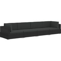 4-tlg. Garten-Sofagarnitur mit Auflagen Poly Rattan Schwarz vidaXL