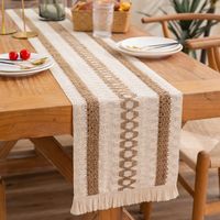 Table runner linen table runner, washable vintage macrame table runner with tassels for country house style wedding birthday festive home kitchen coffee table decoration