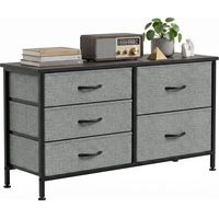 Cómoda con 5 Cajones de Tela Cómoda para Dormitorio Marco de Acero Cajonera para Salón Oficina Gris Oscuro y Negro