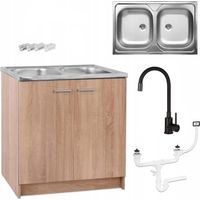 Meuble de cuisine + Évier 2 bacs + Noir - Design moderne - Pratique et fonctionnel – 80 cm