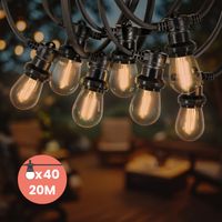 Guirlande Guinguette 20M 40 Bulbes Filament Ambré - Guirlande Lumineuse Ampoule E27 Ambrée - Guirlande Guinguette Led Filament rétro