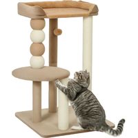 JSSEVN - Zweistöckiger Katzenbaum mit Spielball, Kratzbäumen und Kratzbällen, bis 7 kg, 56 x 54 x 86 cm, braun
