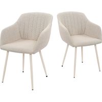 Goeurvant Minimalistische Esszimmerstühle aus Leinenoptik-Stoff mit breiter Sitzfläche und ergonomischen Armlehnen, Kombination aus Komfort und Eleganz - 2er-Set - Beige - Cremeweiße Beine