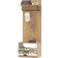 Mobile da Ingresso con Panca Scarpiera e Appendiabiti 4 Ganci, Rovere e Bianco, 60x30x170 cm