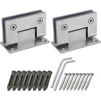 Set di 2 cerniere a 90 gradi per porta doccia con viti, spessore 4 mm, in acciaio inox per porte e vetri del bagno (argento)