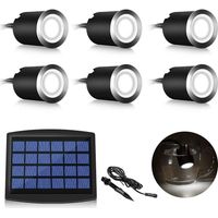 Set of 6 Solar LED Recessed Spotlights for Outdoor Use, IP67 Waterproof, 0.2W, Ø 32mm, Indoor Outdoor, Patio, Kitchen, Garden, 4000K (Cool White)