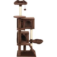 Árbol rascador para gatos 140 cm con plataformas cama, 2 cuevas, hamaca, escalera, postes de sisal marrón