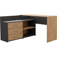 MOLINE - Scrivania ad angolo con contenitore - 3 cassetti + 2 ripiani - 120x50x76 cm - Scrivania per computer