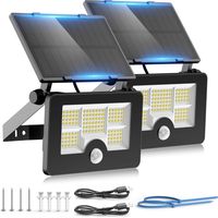 2 Stück Solar-Sicherheitsleuchten für den Außenbereich mit Bewegungsmelder, 122 LEDs, 4 Modi, USB-aufladbar, solarbetrieben, Wand-/Mastleuchte für den Garten, IP65 wasserdicht, Solar-PIR-Beleuchtung