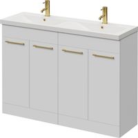 Napoli 390 Gloss White 1200mm 4 Door Vanity Unit with Double Glide Basins - 1200mm - Brushed Brass 160mm Handle
