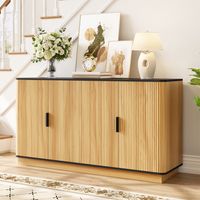 Buffet à 4 portes, rainures verticales, aspect bois, meuble pour le salon, l'entrée, la salle à manger, espace de rangement
