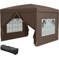 Gazebo pieghevole 3x3 m con 4 pannelli laterali, acciaio e tessuto Oxford, caffè