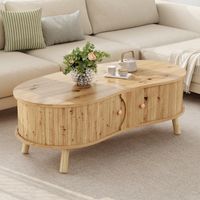 Tavolino a forma di fagiolo con 2 ante scorrevoli, naturale, 108x50x37 cm