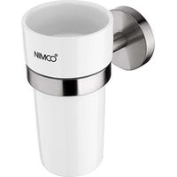 Nimco Unix - Bote de cepillo y pasta de dientes con soporte, cerámica blanca/acero inoxidable cortado UNM 13058KN-10