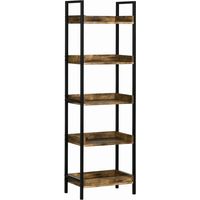 Libreria Stile Industriale a 5 Ripiani in Legno e Metallo, 48x30x155cm, Marrone Rustico
