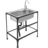 Fregadero de Acero Inoxidable con Grifo, Fregadero Independiente, Fregadero de Cocina para Restaurante, Cocina, Hogar, Hotel, Bar, Cafetería, Lavadero, Jardín, 71 x 46 x 76 cm