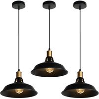Suspension Lustre Industrielle Vintage Luminaire Plafonnier E27 Salon Abat-jour Plafond en Métal Rétro Style Nordique Design Câble Réglable (Noir, 3pcs)