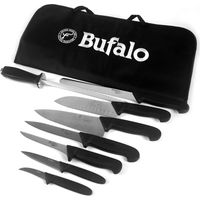 Set Coltelli 8 Pezzi Multiuso con Fodero Bufalo Kit Pro Manico Nero