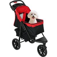 Carrito para Perros con 3 Ruedas Ventanas de Malla Cesta de Almacenaje y Correas de Seguridad 109,5x57,5x106,5 cm Rojo