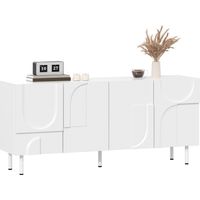 Designeur géométrique pour meubles de séjour. C’est un meuble moderne et fonctionnel, doté de formes irrégulières, d’espaces de rangement multiples et d’une couleur blanche élégante. Parfait pour une