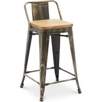Privatefloor – Tabouret de bar avec dossier – Hauteur d'assise 60 cm – Cadre en acier robuste – Assise en bois clair – Style industriel