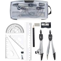 10 Piece Geometry Set - Ruler Protractor Compass Pencil Refills Pencil Lead, Eraser for Students Technical Drawings
