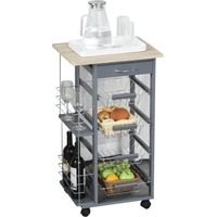 Chariot de cuisine gris foncé 1 tiroir 4 paniers métalliques