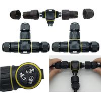 Waterproof Connector T-Shape/ 2 pcs IP68 Waterproof Cable Connector/External Sheath Connector/Max Ø12mm Cable Connector/ Weatherproof Outdoor Connection Cable Socket (3 Poles) TXX7CO9O