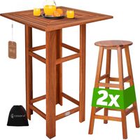 CASARIA® Set Tavolo Bar 110x75x75cm 2x Sgabelli in Legno di Acacia da Esterno Interno Design Rustico Resistente Giardino Terrazza