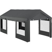 Gazebo per Auto e Feste con Altezza Regolabile, 4 Porte e 4 Finestre, 6x3m Grigio Scuro