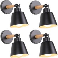 4-pack Modern Wall Light Fixture Wooden Metal Wall Lamp Adjustable Interior Wall Sconce Black Ø12cm