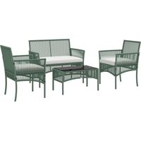 Set da Giardino in Rattan da 4 Pezzi con 2 Poltroncine, Divano e Tavolino da Caffè, Verde