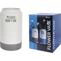 Fisura - Vaso Decorativo Moderno Per Favore, Non Morire. Vaso per Fiori con Messaggio. Vaso in Ceramica Bianco e Grigio. Vaso Originale. 25,2 cm x 15,3 cm
