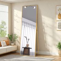 Miroir Pleine Longueur 162x53 cm, Miroir sur Pied doré rectangulaire, Miroir Mural à Suspendre ou à Poser, pour Salle de Bain, Chambre, Entrée