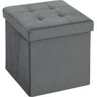 Pouf de rangement pliable boîte rangement mousse MDF, coffre salon chambre gain de place gris