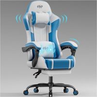 Poltrona ergonomica - Ecofurnix - cuscino per massaggio lombare - schienale regolabile - poggiapiedi - Bianco e Blu