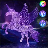 Lampe Licorne Jouet Fille - Idee Cadeau Noel Fille 3 4 5 6 7 8 Ans, Veilleuse 3D Licorne Lumineuse pour Decoration Chambre Fille, 16 Couleurs Changeantes Jeu Licorne Enfants Cadeaux Anniversaire