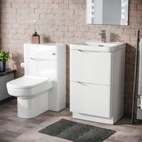 Lyndon 500mm 2 Drawer Vanity Basin Unit, WC Unit & Chem Back to Wall Toilet White