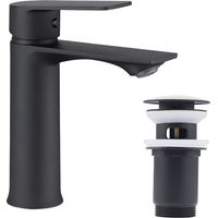 Ubeegol – Robinet de lavabo noir mat en acier inox – Bonde pop-up avec trop-plein – Hauteur 187 mm – Débit 8.4 L/min sous 3 bar
