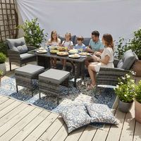 BIRCHTREE 7-Seater Rattan Furniture Set with Glass Top Table Armchairs and Stools Grey