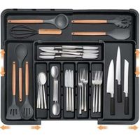Organisateur de tiroir de cuisine extensible-plateau à couverts réglable, organisateur de couverts pour ranger cuillères et fourchettes