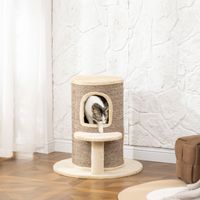 Rascador cilíndrico para gatos, torre rascadora de 2 niveles con plataforma, perfecto para rascar y jugar, 60 x 60 x 61 cm, beige