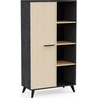 Buffet haut H 153,9 cm - KENT - Chene de fil / Sidewalk - 1 porte - 4 niches - DEMEYERE