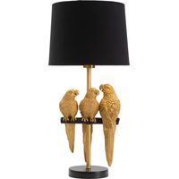 Lampada da Tavolo Paia, Decorazione con Pappagalli, Attacco e27, Paralume, oro