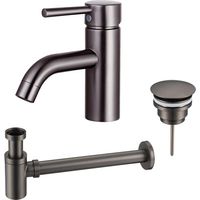 Fortifura Calvi Kit mitigeur lavabo - robinet bas - bonde non-obturable - siphon design bas - PVD Gunmetal