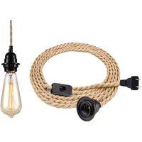 Lustre Corde de Chanvre de 4,5 Mètres - Tête Unique Suspendue Câble de Lumière Corde E27 Prise, Vintage Lustre Corde Chanvre avec Prise Interrupteur, DIY Lampe Suspension pour Maison
