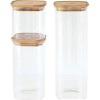 Set 3 Aufbewahrungsdosen Quadratisch 0,8 l + 1,4 l + 2,2 l - Bambus - Pebbly
