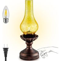 Vintage-Tisch/Nachttischlampe im rustikalen Retro-Stil mit Touch-Bedienung, 3stufiger Dimmfunktion, bernsteinfarbenem Glasschirm und LED-Leuchtmittel für Schlafzimmer, Wohnzimmer, Nachttisch und Büro