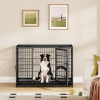 Cage pour Chien Lourd, XL Cage pour Chien Métal avec Porte Latérale et Plateau Amovible, Facile à Nettoyer, 4 Portes Caisse pour Animaux, Caisse Chien Intérieur, Noir